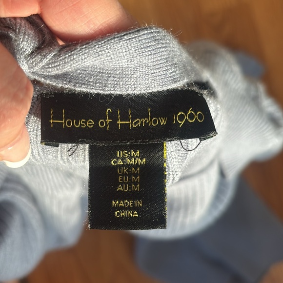 House of Harlow 1960 Dune Blue Knit Ribbed Long Sleeve Square Neck Dress Sz Med - Picture 6 of 10